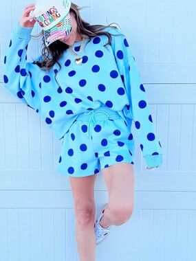 NEW Poppy & Pine BLUE POLKA DOT CROP SWEATSHIRT - Small / Medium